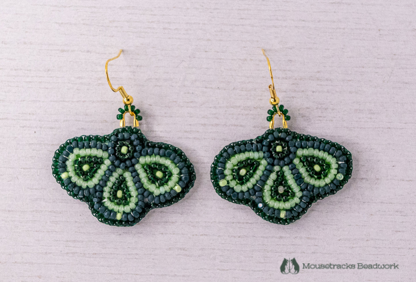 Beaded 3-petal Metis Green Earrings