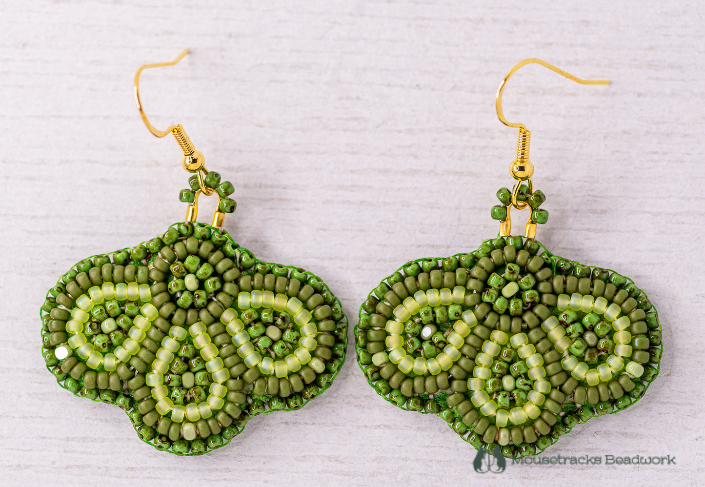 Beaded 3-petal Metis Olive Earrings