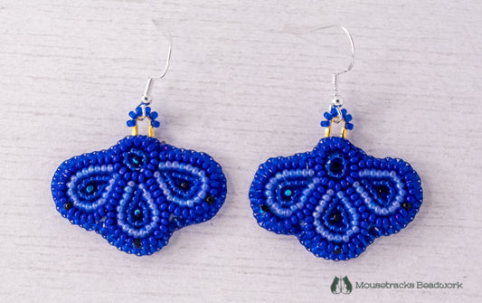 Beaded 3-petal Metis Blue Earrings