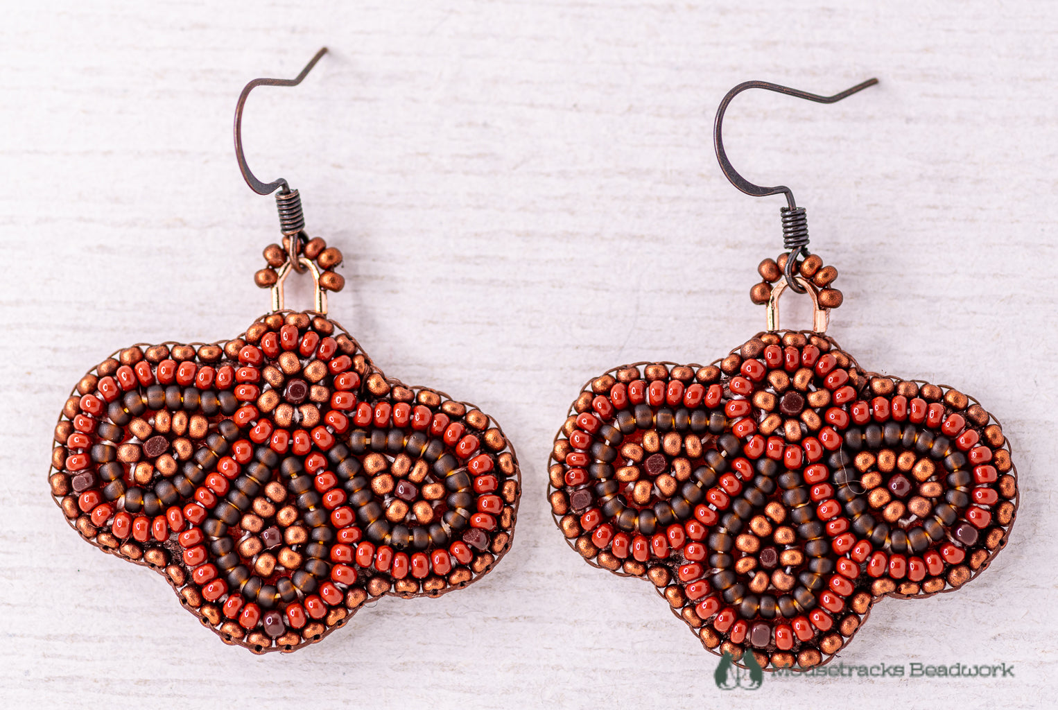 Beaded 3-petal Metis Brown Earrings