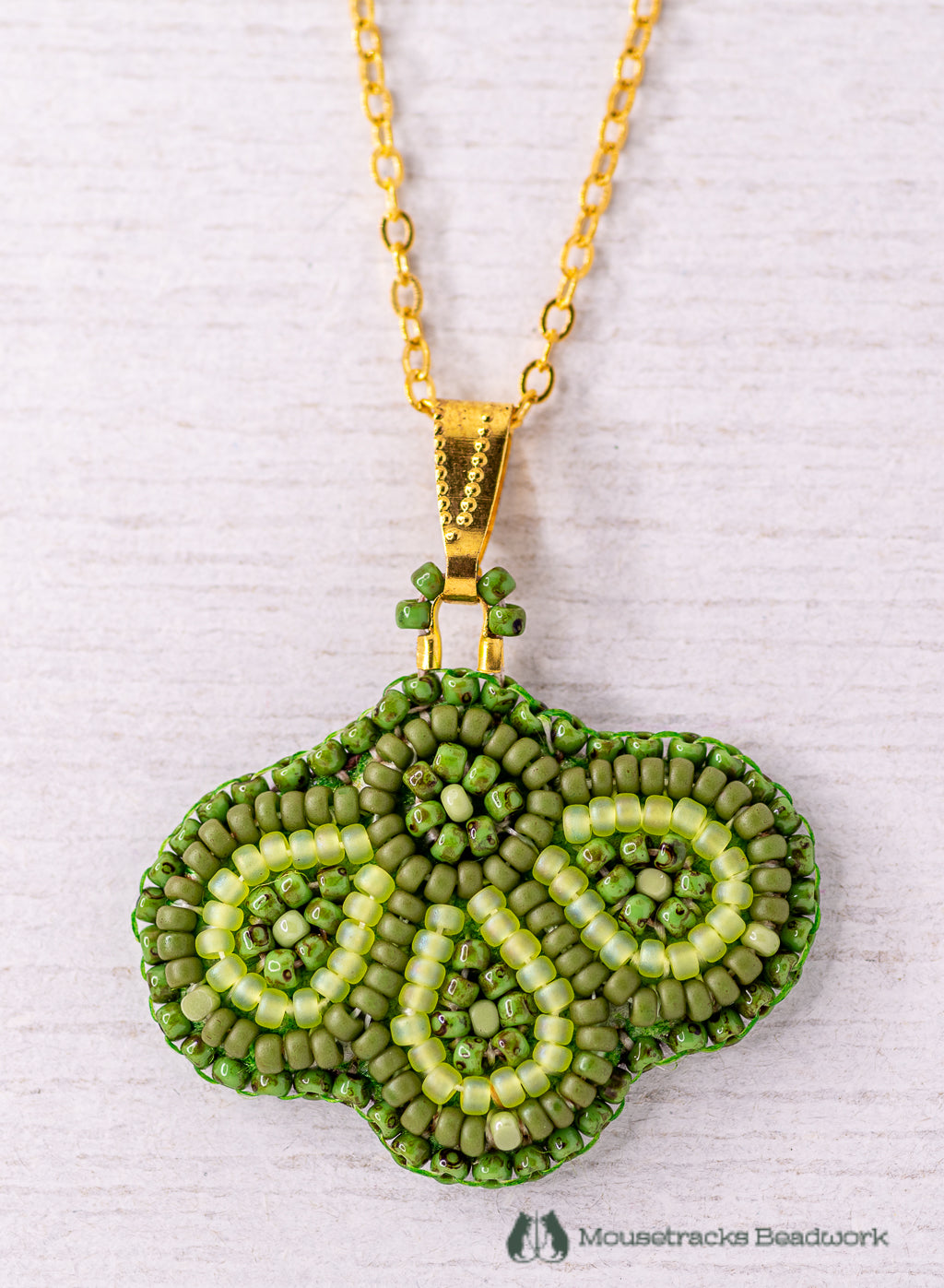 Beaded 3-petal Metis Olive Necklace