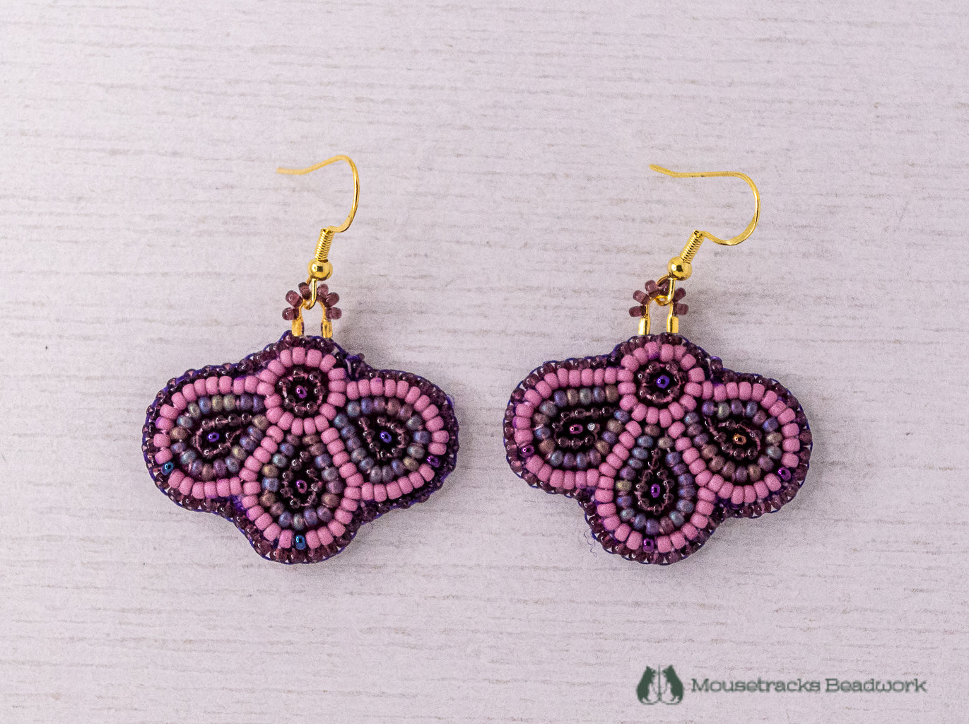 Beaded 3-petal Metis Purple Earrings