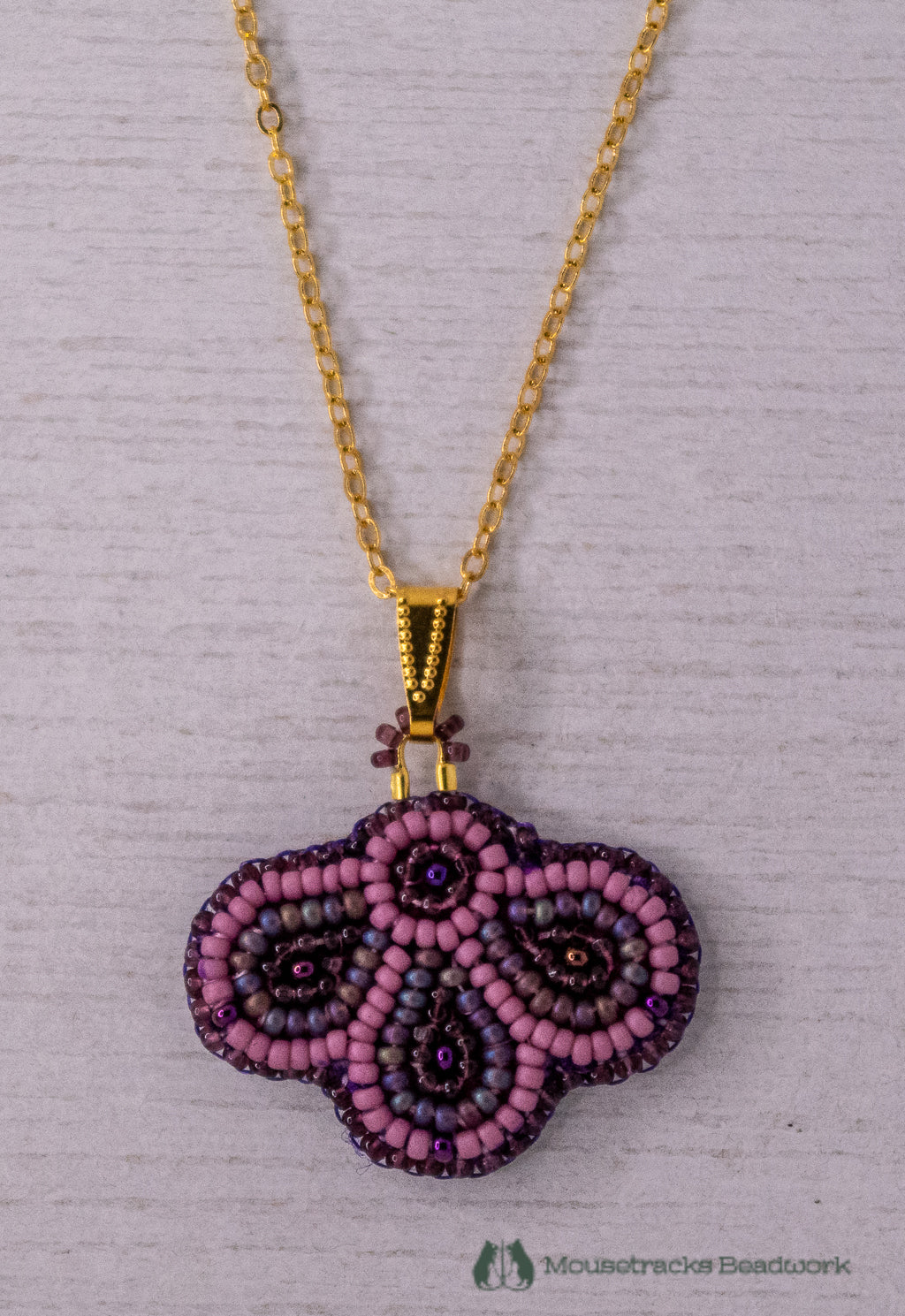Beaded 3-petal Metis Purple Necklace