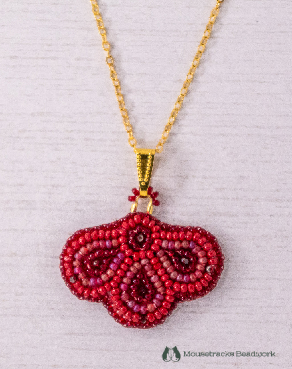 Beaded 3-petal Metis Red Necklace