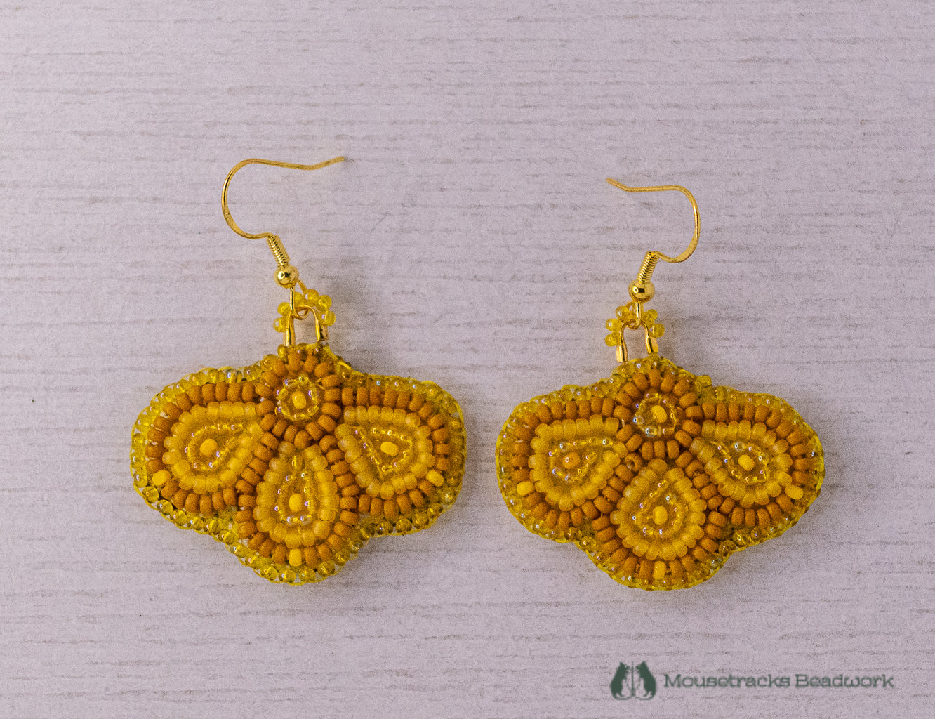 Beaded 3-petal Metis Yellow Earrings