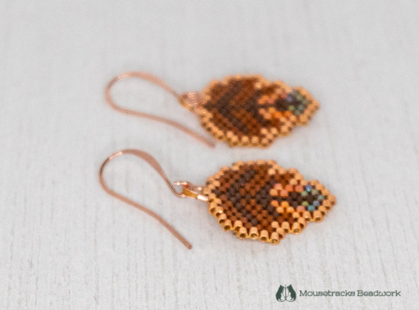 Beaded Brown and Copper Autumn Leaf Earrings