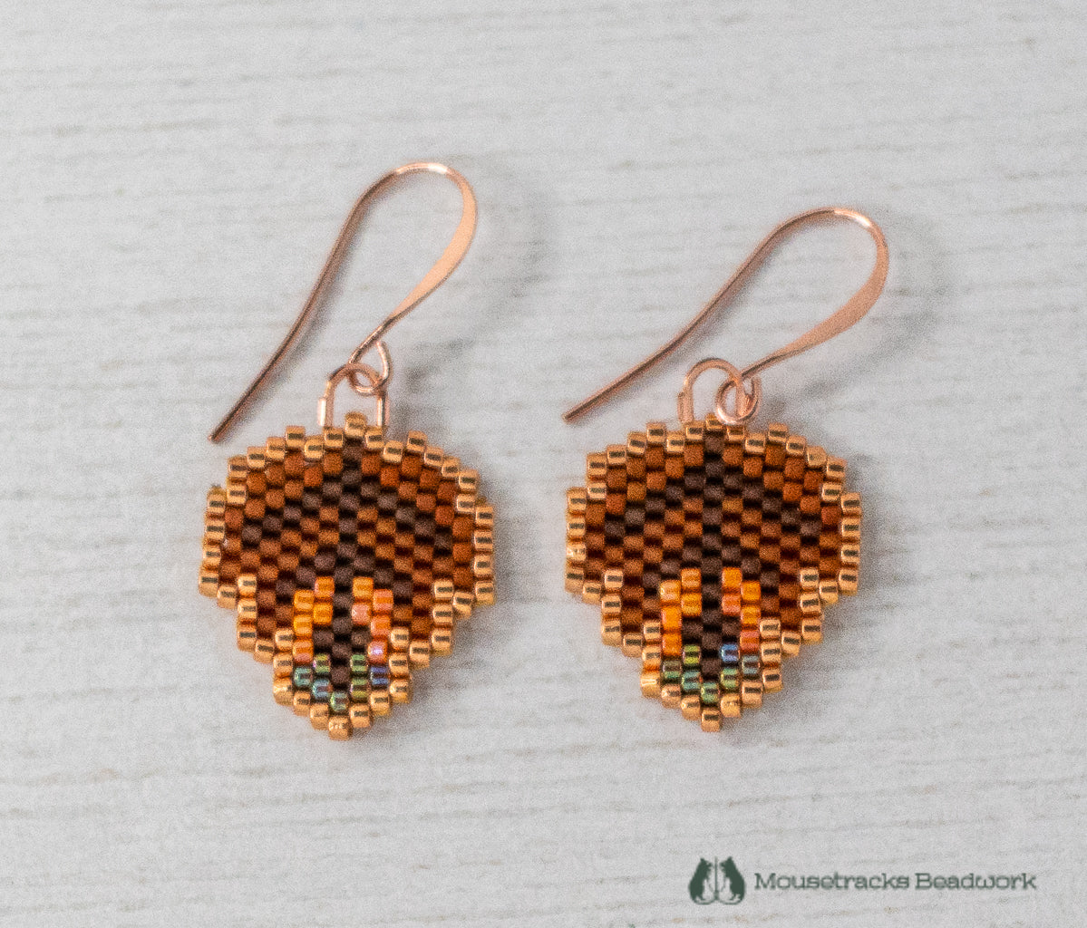 Beaded Brown and Copper Autumn Leaf Earrings