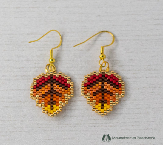 Beaded Red and Gold Autumn Leaf Earrings