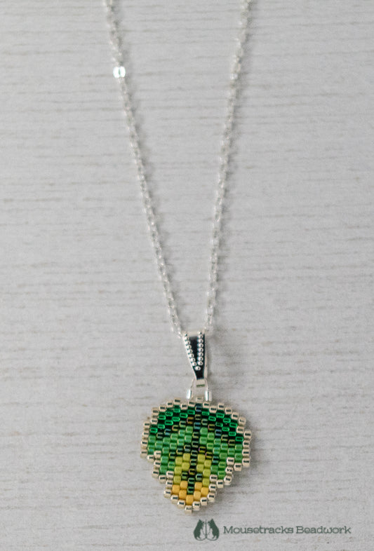Beaded Green and Silver Autumn Leaf Necklace