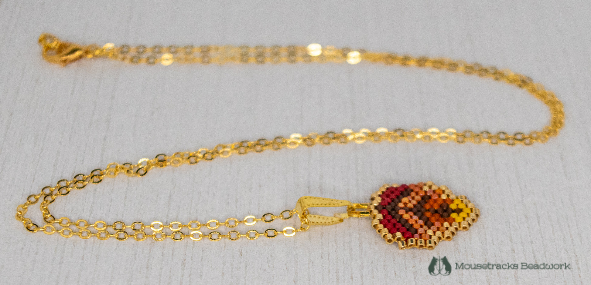 Beaded Red and Gold Autumn Leaf Necklace