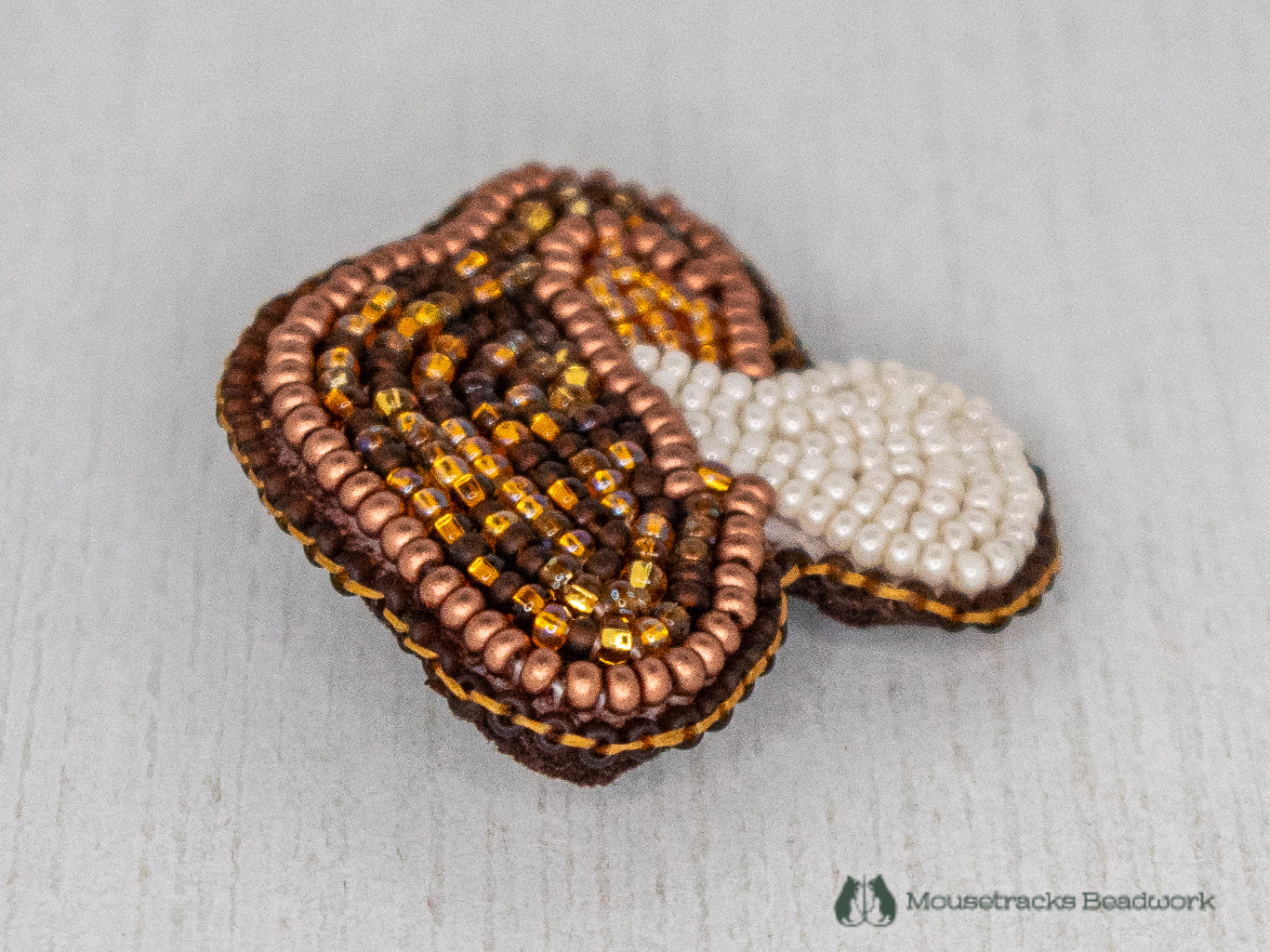 Beaded Brown Mushroom Pin