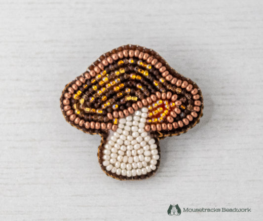 Beaded Brown Mushroom Pin
